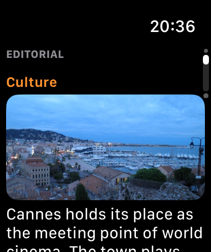 The daily editorial on Apple Watch, illustrated Culture section