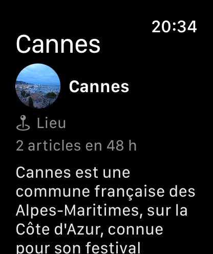 Fiche d'entité sur Apple Watch : photo, type, description et articles récents