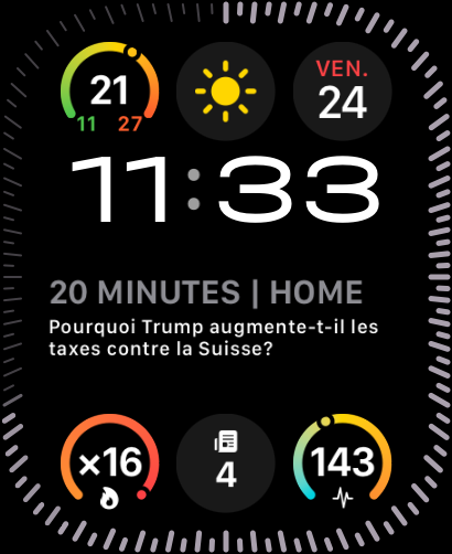 Apple Watch : complications de cadran fornews (non-lus, ça chauffe, le pouls)